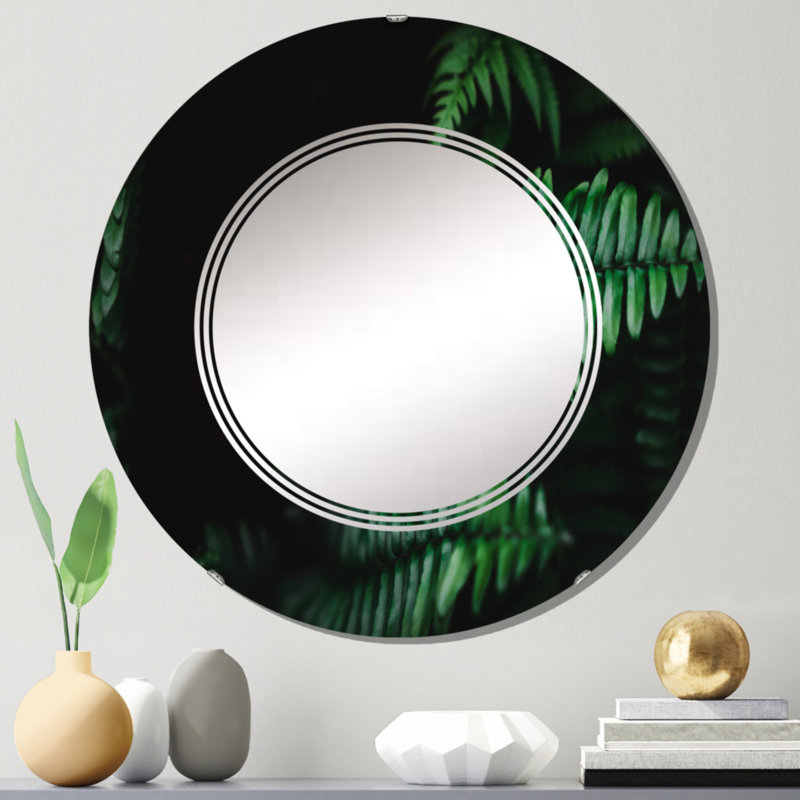 Feuille verte d'été tropicale avec lumière du soleil - Miroir mural tropical rond, 24 po x 24 po