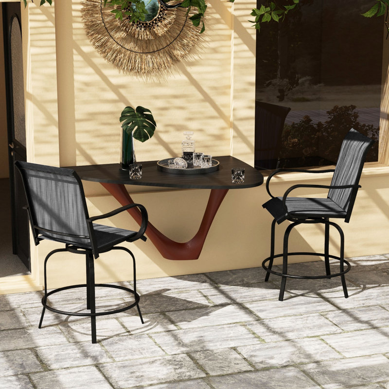 2 tabourets de bar pivotants avec tissu en maille haute, structure en acier pour terrasse extérieure, balcon, bord de piscine, cour arrière, filet de chaises grises 360, côté piscine, 2 pièces