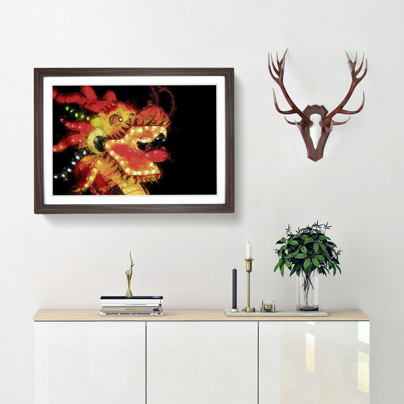 Chinese Dragon - Picture Frame Painting Print, 48cm H x 65cm W x 2cm D, Walnut Framed