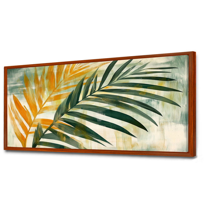 Valia I - Décoration murale encadrée à feuillage vert, H 28 po x l 60 po, Cadre flottant brun