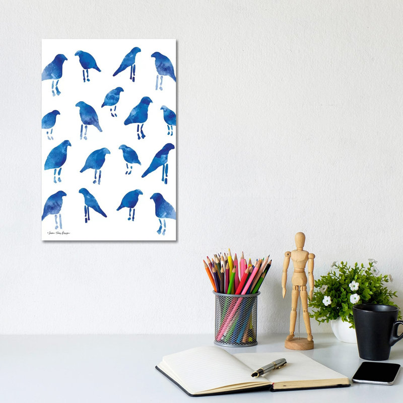 Bleu Birds by Seven Trees Design - Wrapped Canvas Painting, 20.32 cm H x 30.48 cm W