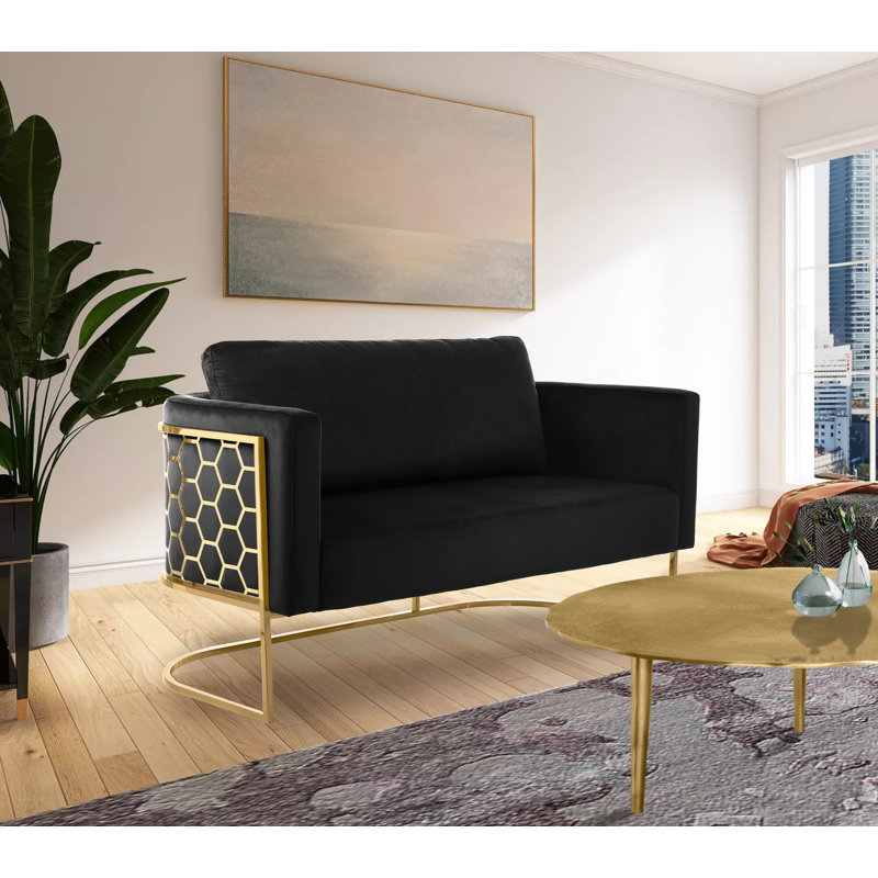 Casa 63.5" Velvet Armless Loveseat, Chrome, Black Velvet