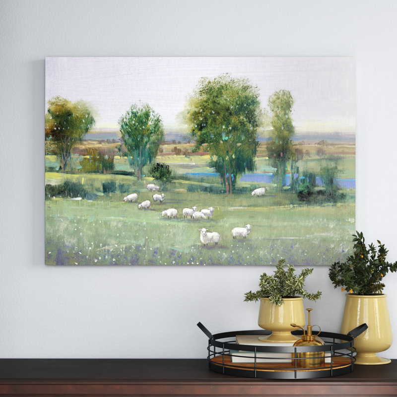 Field Of Sheep I by Timothy O' Toole - Painting, 30cm H x 46cm W, Wrapped Canvas