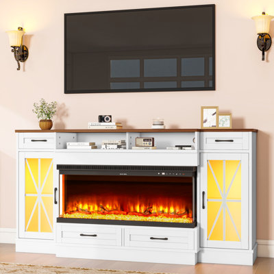3-Sided Farmhouse Fireplace TV Stand For Tvs Up To 80'', Electric Entertainment Center , TV Console -  Gracie Oaks, 60A0E46C3B1447A4A2408D38920D5BB9