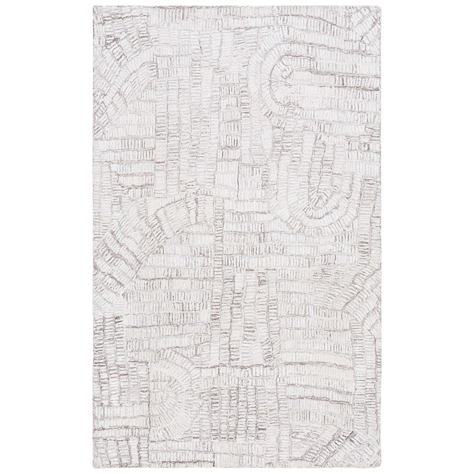 Ashwin Brown Ivory Hand-Tufted Abstract Rug, Rectangle 4' x 6'