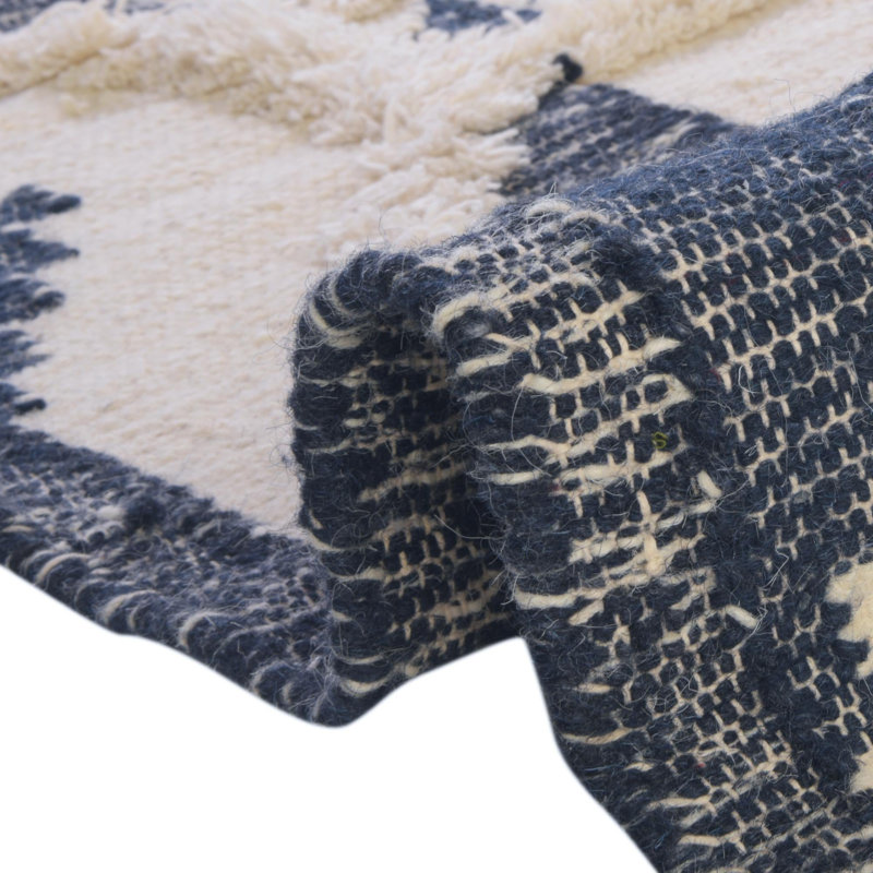 Tapis contemporain de couleur bleu foncé Annonciata, Carré 8 pi
