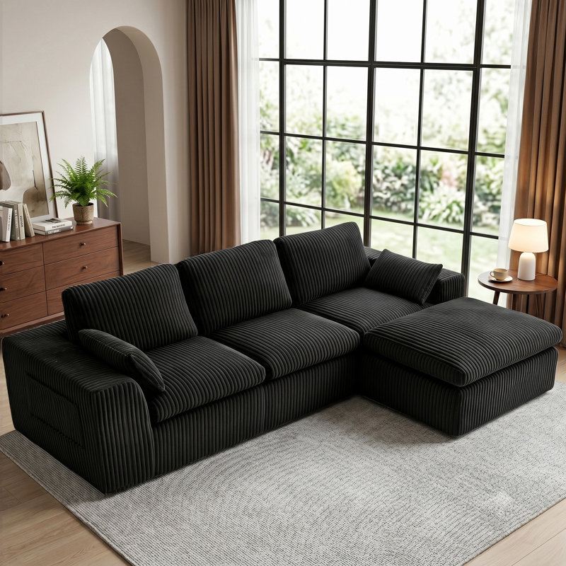 Canapé modulaire en forme de nuage 120 po avec repose-pieds noir, Noir