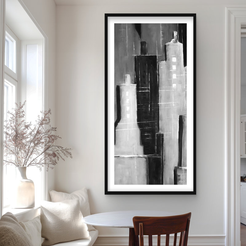 Abstrait paysage urbain noir et blanc - impression de cités de salon