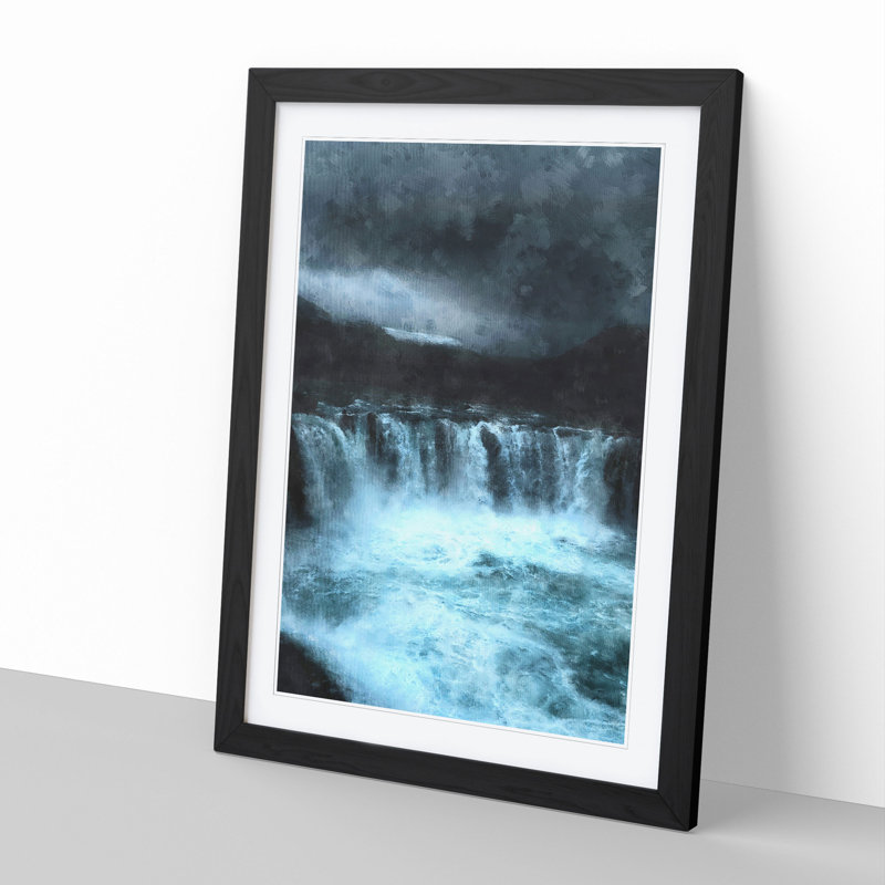 Moody Waterfall in Iceland - Picture Frame Graphic Art, Black, 65cm H x 48cm W x 2cm D