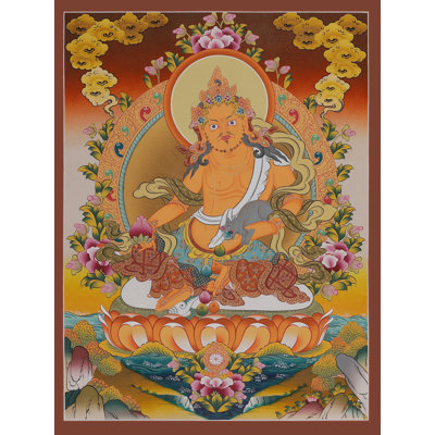 Tibetan Kubera God of Wealth Thangka Wall Art – Handpainted Buddhist Prosperity Deity, Brocadeless Canvas with 24kt Gold, Abundance & Fortune Decor