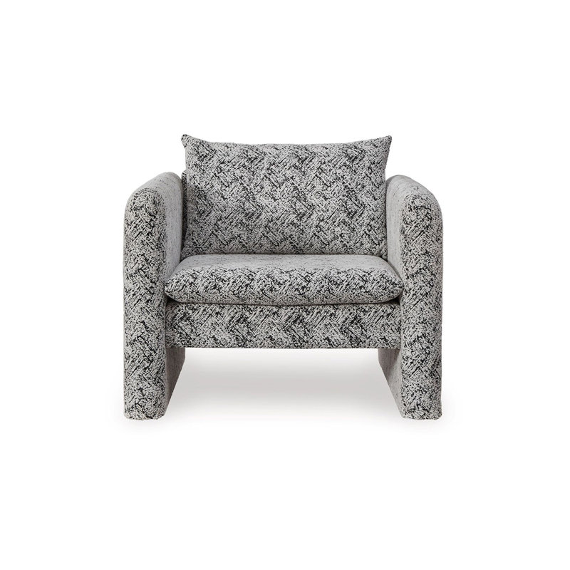 Fauteuil d'appoint, siège rembourré à motif géométrique, accoudoirs d'abri, blanc noir