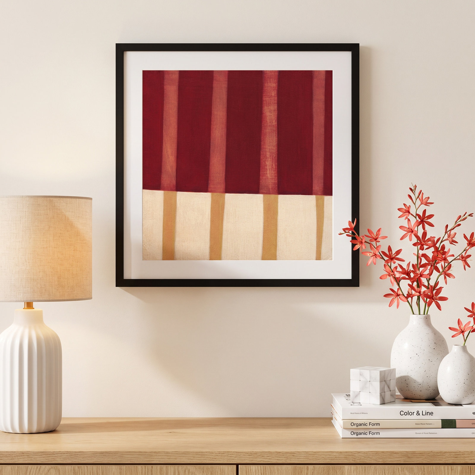 Akara "Broken Stripes 4" Print, 25" H x 25" W x 1" D, Black