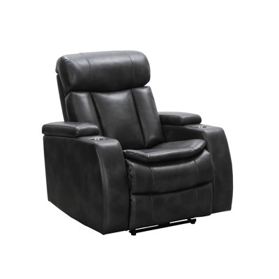 Asahd 36" Wide Genuine Leather Power Recliner Home Theater Individual Seat with Cup Holder by Wade Logan