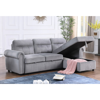 Canapé-lit modulaire en velours gris avec rangement et siège de 17,5 po à hauteur de siège réversible en mousse de 25 po