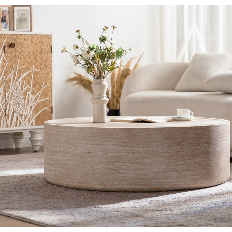 Table basse ronde de 39,37 po avec motif Mars pour le salon, table basse ronde moderne pour le salon, sans assemblage (motif Mars)