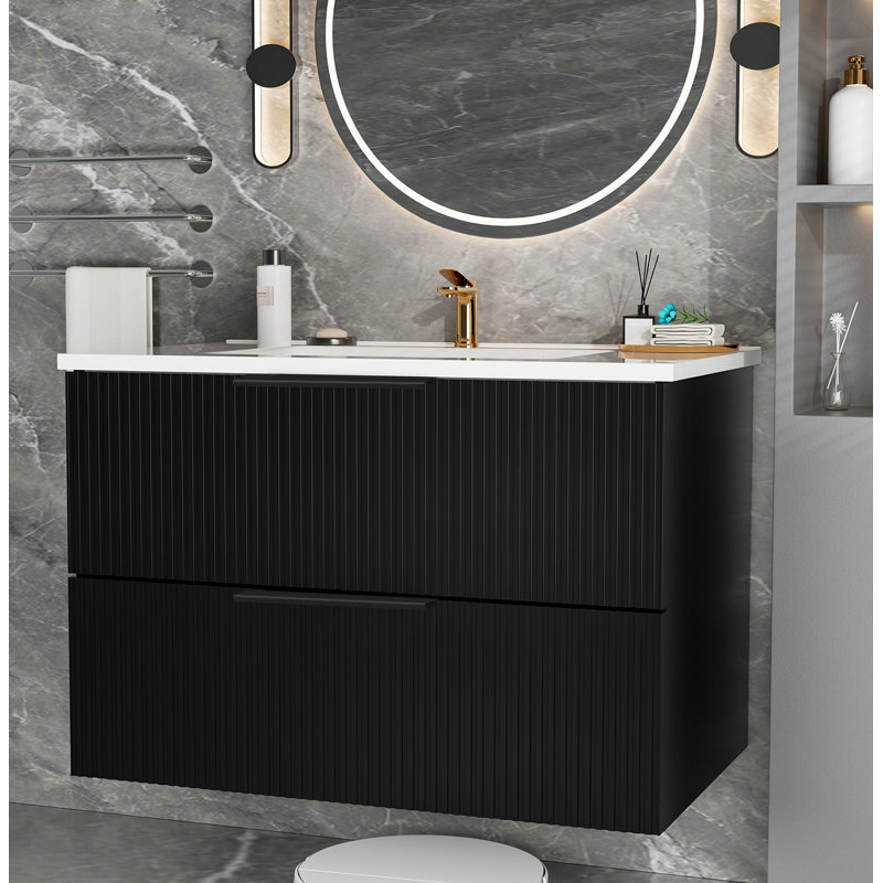 Meuble-lavabo 36 po avec lavabo en céramique, Noir, 36"