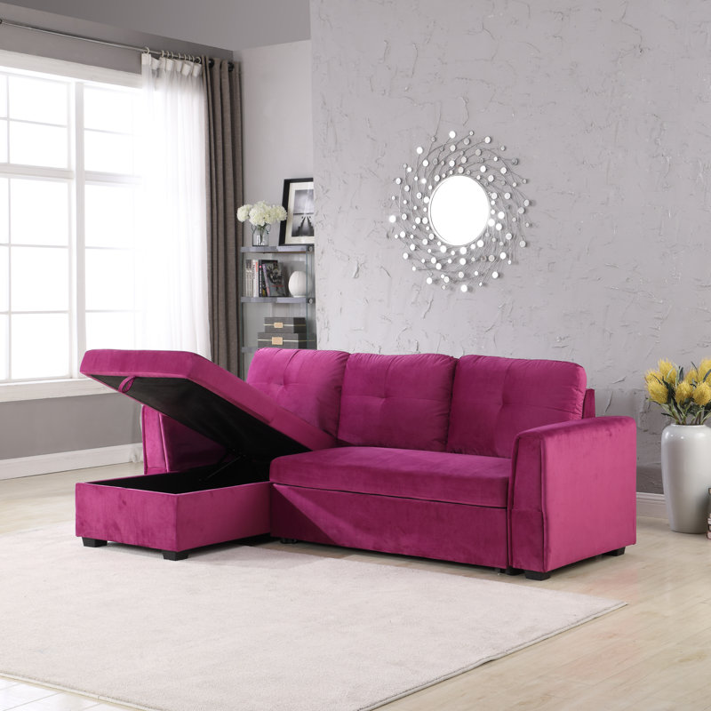 Pancoast 91" Wide Velvet Reversible Sleeper Sofa & Chaise, Violet Velvet