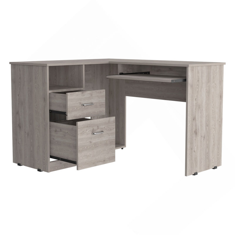 Bureau en L Bradford, tablette à clavier, finition gris clair