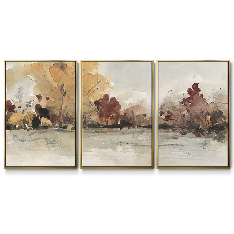 The Autumn View I - Toile encadrée multi-pièces, H 36 po x l 75 po x P 2 po, Or
