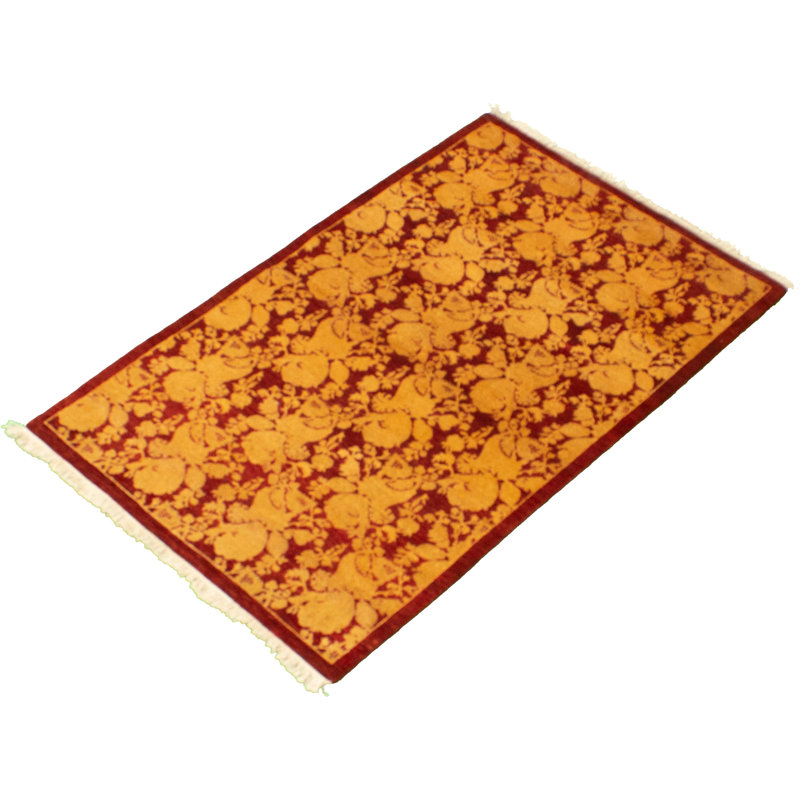 Tapis décoratif en laine de style persan rouge foncé de conception unique 3 pi 1 po x 5 pi noué à la main new age paki