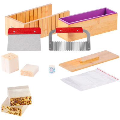Soap Making Kit, Bamboo Cutting Box And Inner Box With Silicone Mould, Stainless Steel Straight Cutter And Wavy Cutter, 100 Bags And 105 Stickers, Soap Making Supplies DIY Kits For Adults