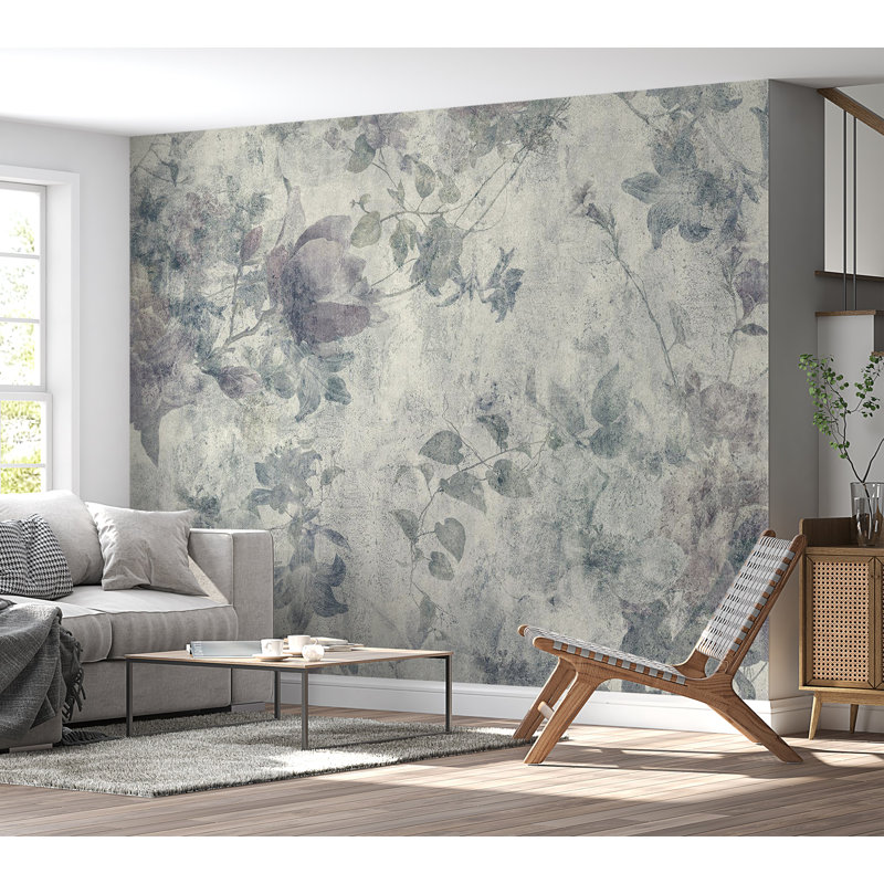 Adhésif mural floral pelez et collez - Jardin gris, L 82 po x l 115 po