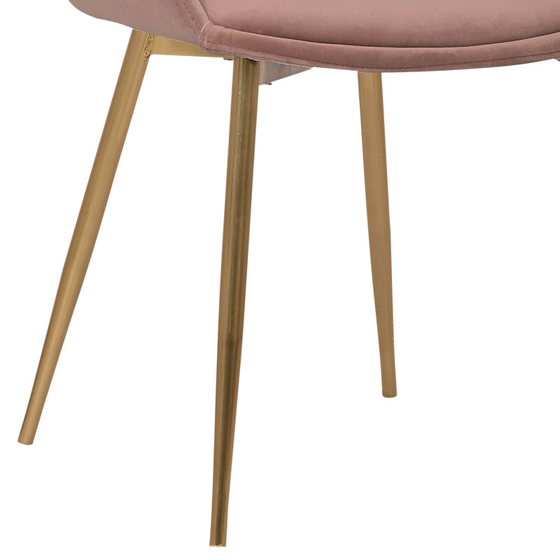 Baring Dining Accent Chair in Velvet Upholstery and Metal Legs, Pink, Gold