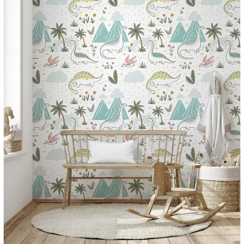 Mignon papier peint de chambre de bébé avec des montagnes de menthe, L 100 po x l 150 po