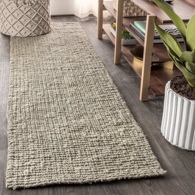 Pata Hand Woven Chunky Jute Gray Rug, Runner 2' x 14'