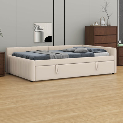 Lit de jour double rembourré en forme de L - Lit gigogne escamotable double inclus