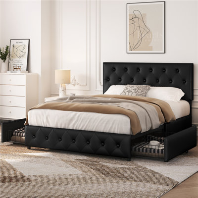 Upholstered Bed Frame with Drawer Storage