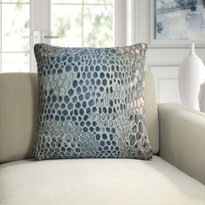 Snakeskin Square Velvet Pillow Cover & Insert, Square  18"H x 18"W, Gunmetal