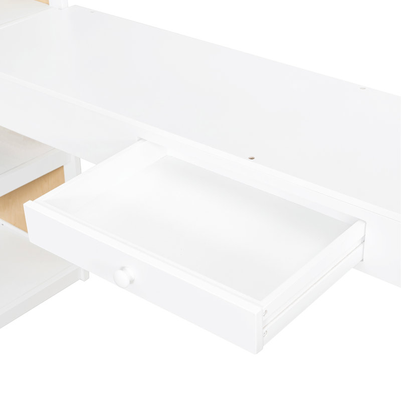 Lit mezzanine avec échelle, tablettes et bureau
