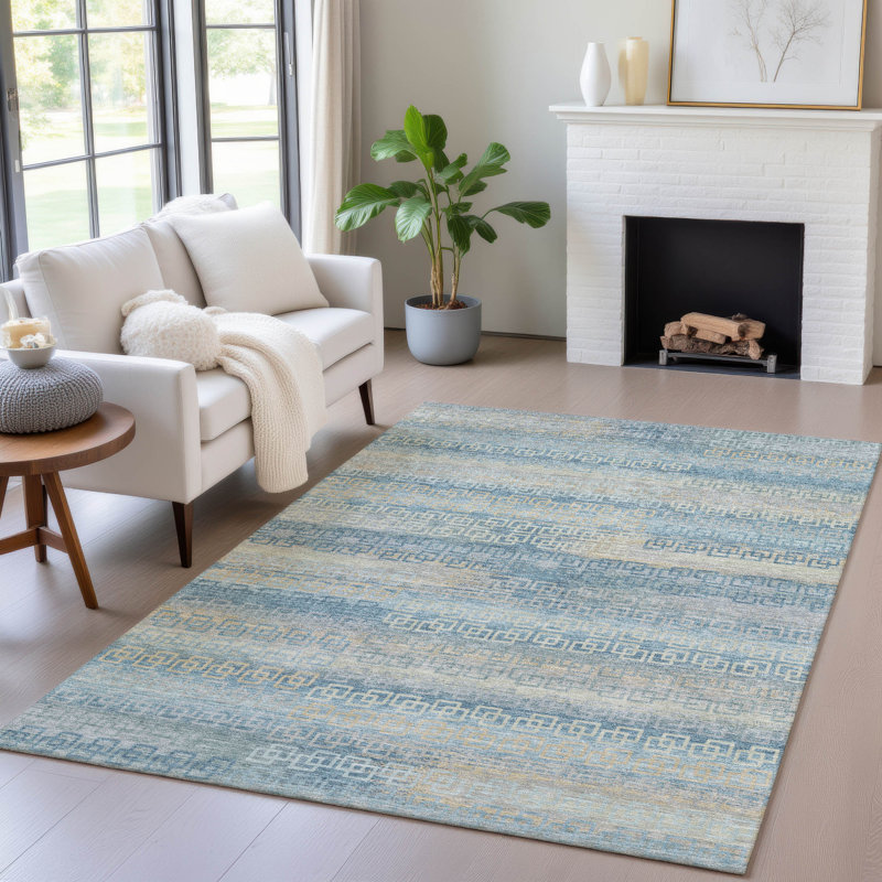 Machine Washable Indoor/Outdoor Xhevrie Teal Rug, Rectangle 5' x 7'6"