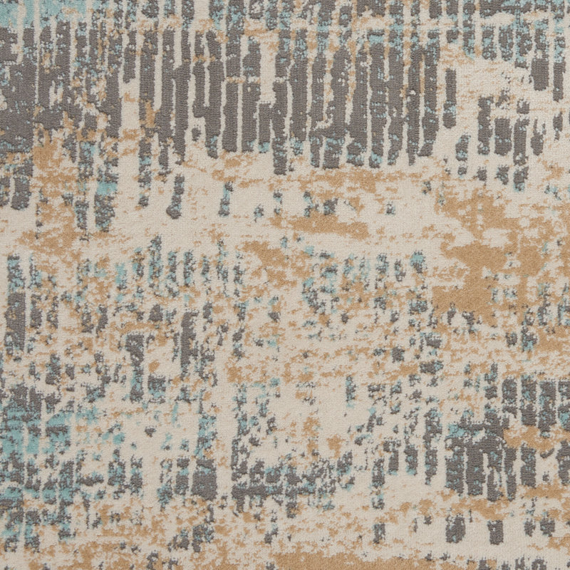 Abstract Area Rug in Beige/Blue, Rectangle 4' x 6'