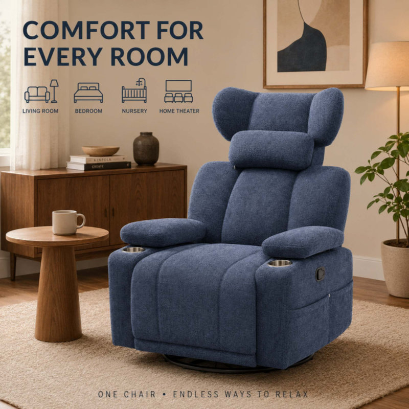 Fauteuil inclinable à bascule extra manuel, Chenille bleu