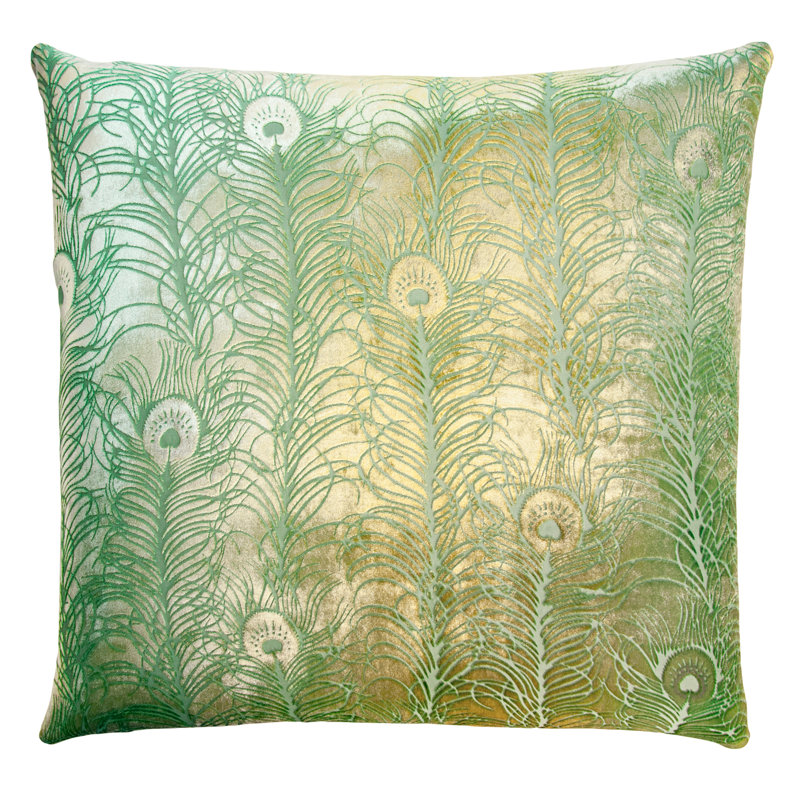 Peacock Feather Square Velvet Pillow Cover & Insert, Square 20", Grass