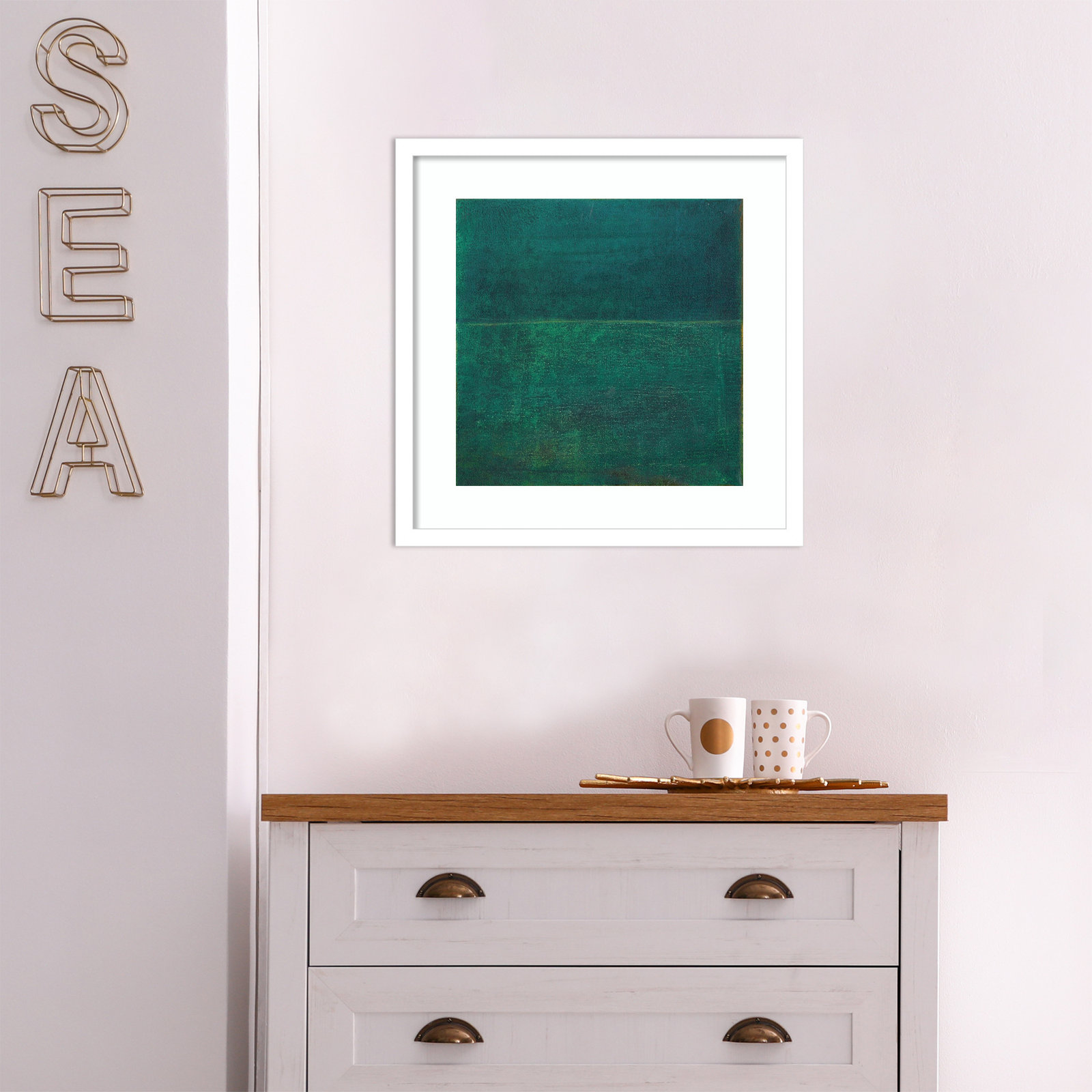 Green Zen I by Jodi Fuchs, White Framed Paper, 18.12" H x 18.12" W x 0.88" D