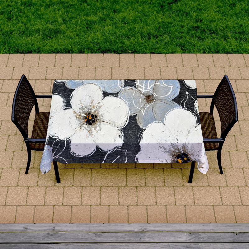 White Floral Botanical Tablecloth - Indoor/Outdoor Home Decor