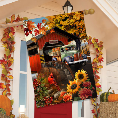 Autumn Covered Bridge House Flag