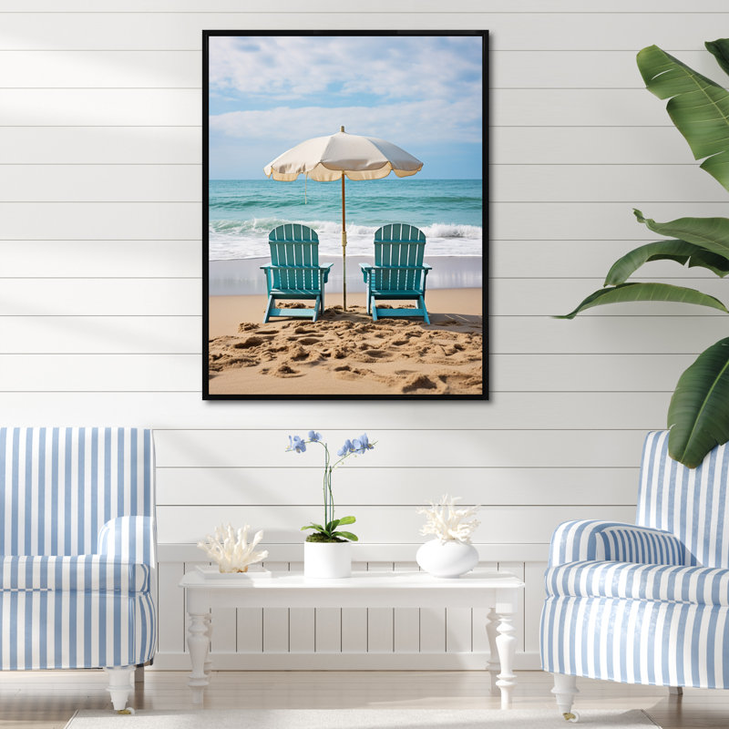 Beach Chairs Scenery III - Nautical & Beach Wall Decor, Black Floater Framed, 40" H x 30" W x 1.5" D