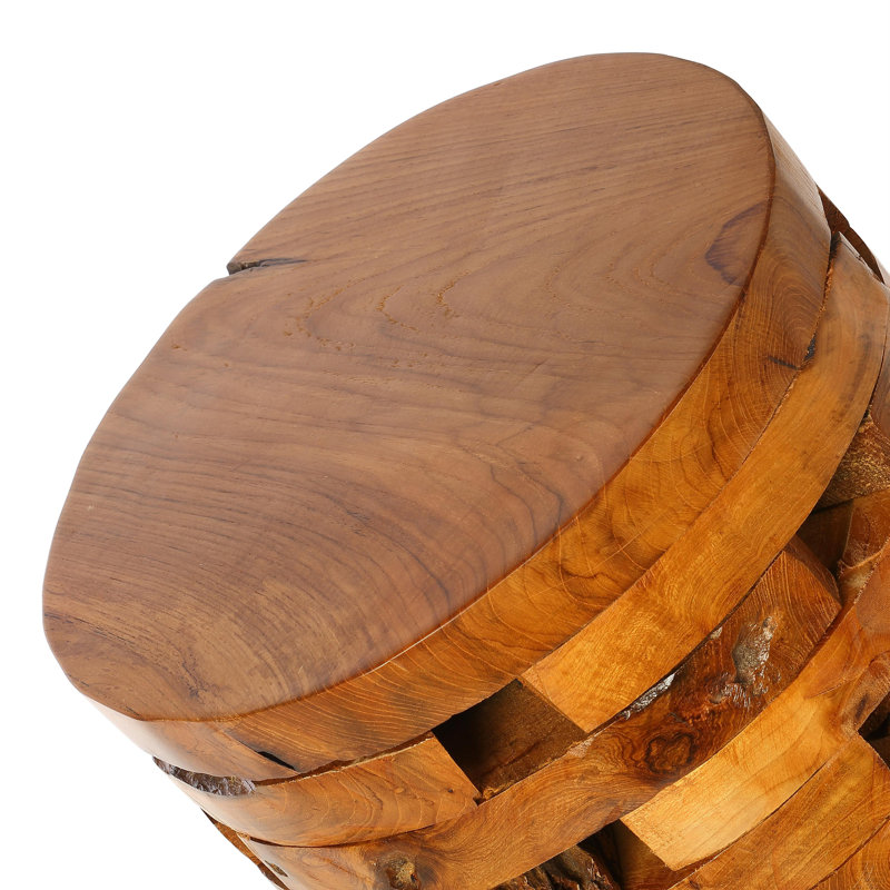 Teakwood Round End Table with Gloss Finish and Natural Grain