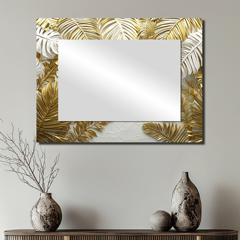 Golden Cream Palms Reunion I - miroir pour décoration murale palmiers et palmiers , 24 po x 32 po