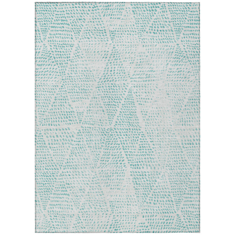 Tapis intérieur / extérieur lavable 10 pi x 14 pi turquoise et ivoire