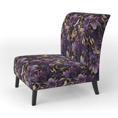 Glamorous Gold And Purple Damask Pattern II - Upholstered Glam, Modern Accent Slipper Chair by Red Barrel Studio