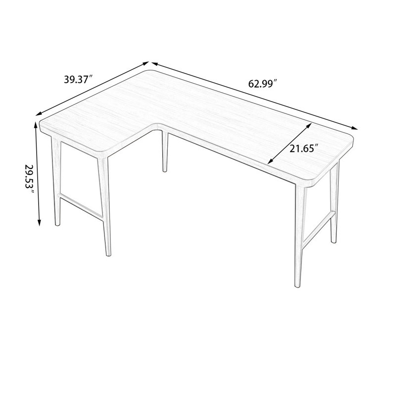 Bureau brun en bois massif en forme de L, H 29,53 po x l 62,99 po x P 21,65 po, Orienté à gauche (vu de face)
