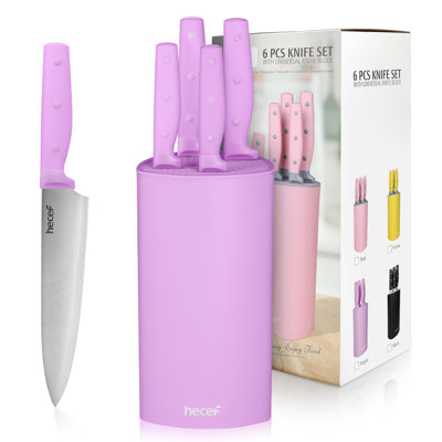 Hecef 6-Piece Kitchen Knife Set High Carbon Stainless Steel Knives with Knife Block Set