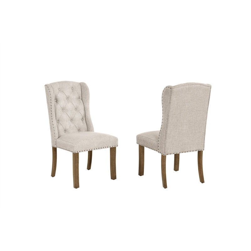 Ensemble de salle à manger de style traditionnel avec chaises capitonnées et garniture cloutée, Beige