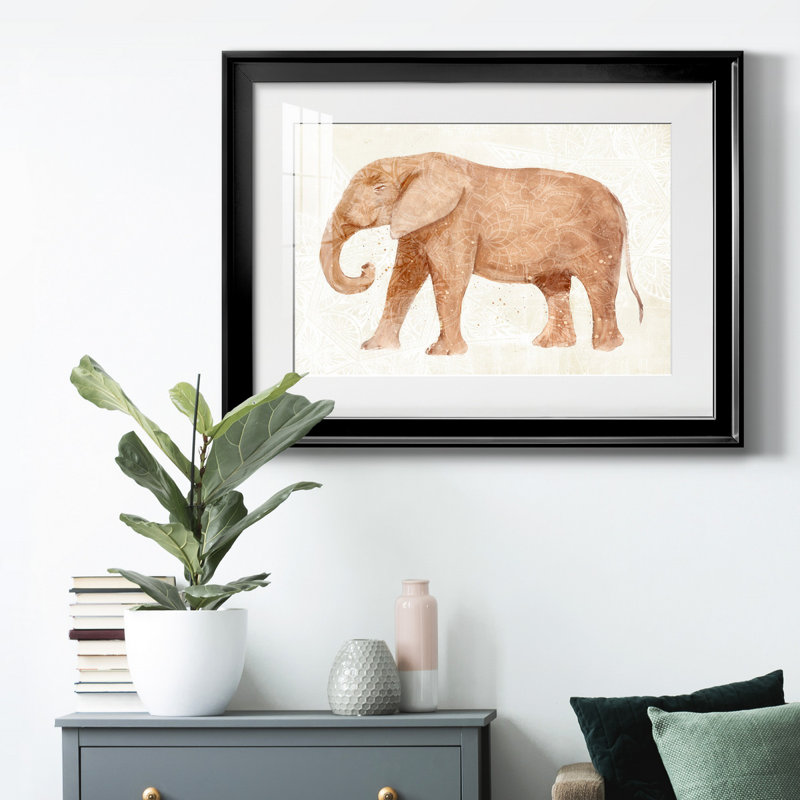 Éléphant sagesse I, reproduction encadrée de qualité supérieure - prête à être accrochée, Cadre noir, Blanc