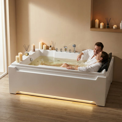 73" Alcove 2-Person Whirlpool Bathtub with 8 Adjustable Jets